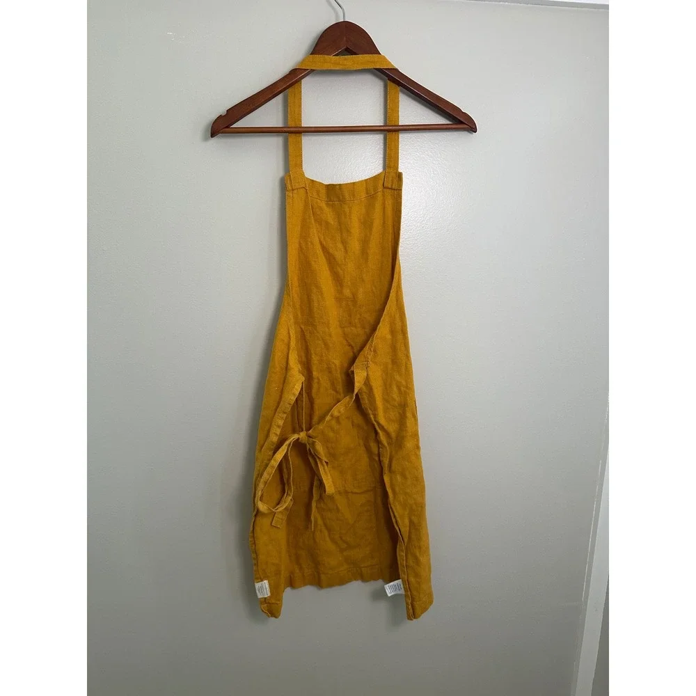 Linen Tales Apron Unisex OS Mustard Yellow EUC 100% Linen Lithuania Pockets